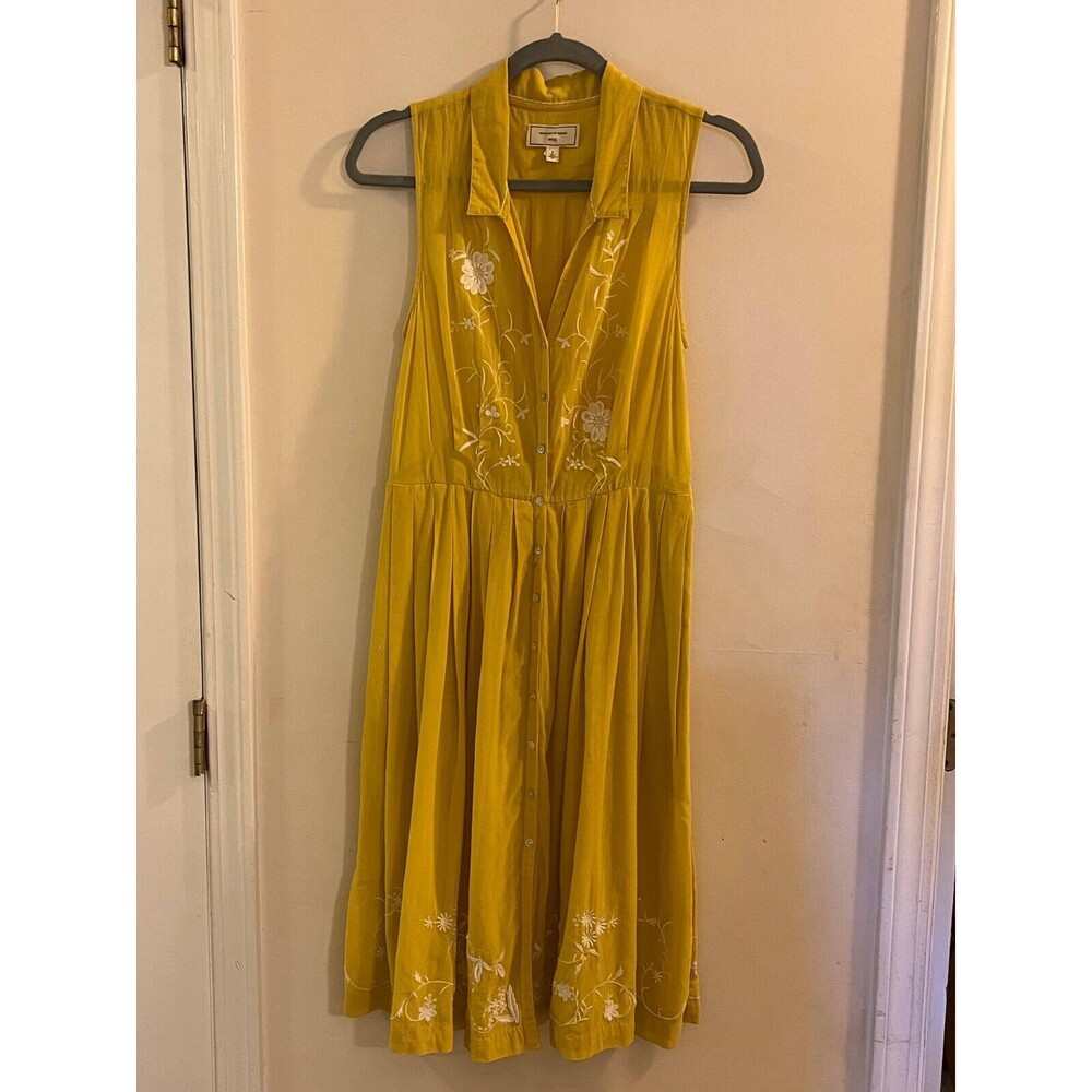 Moulinette Soeurs Spiraea Yellow Embroidered Sleeveless Semi-Sheer Shirt Dress